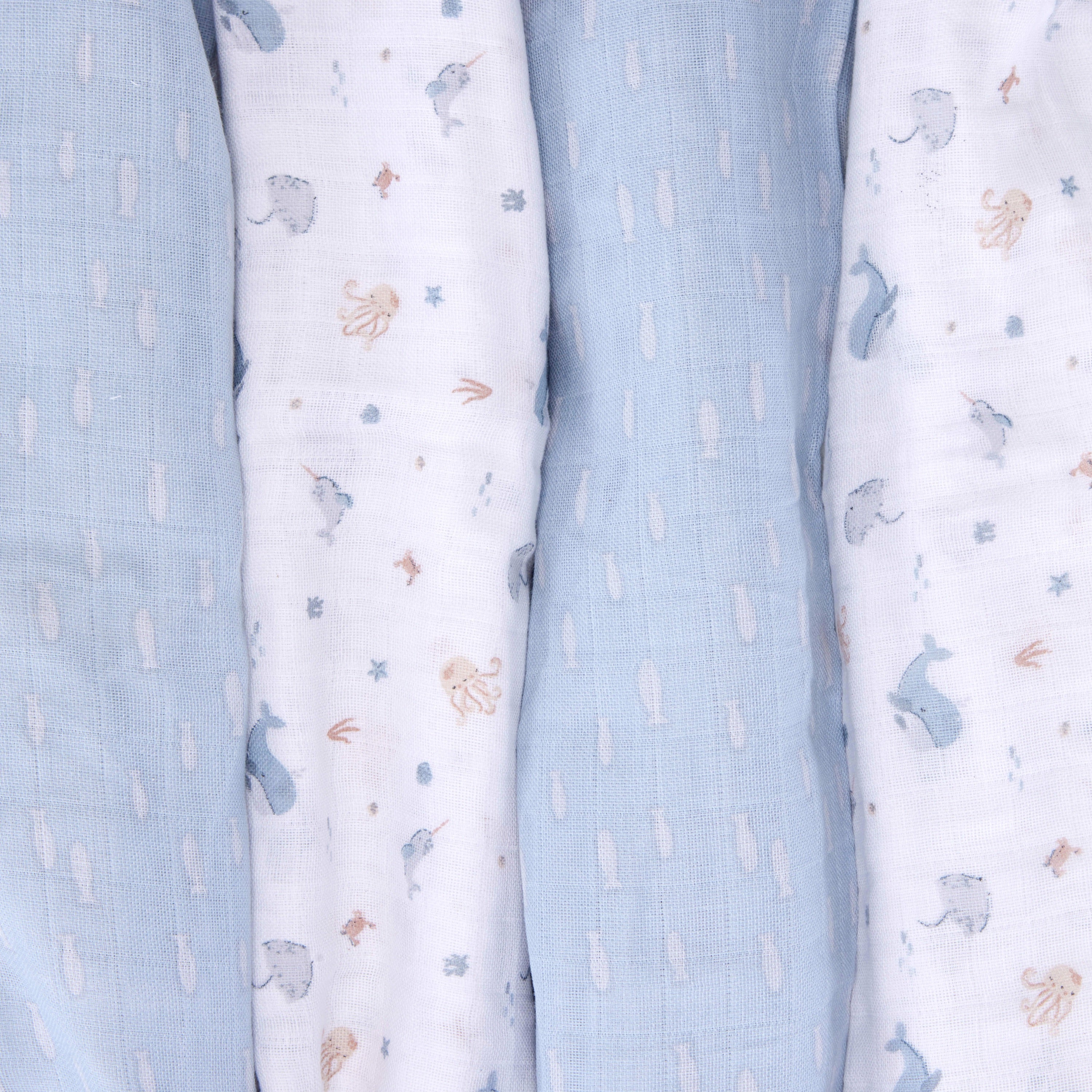 4 pack Muslin Swaddles Under the Sea - 80 x 80cm