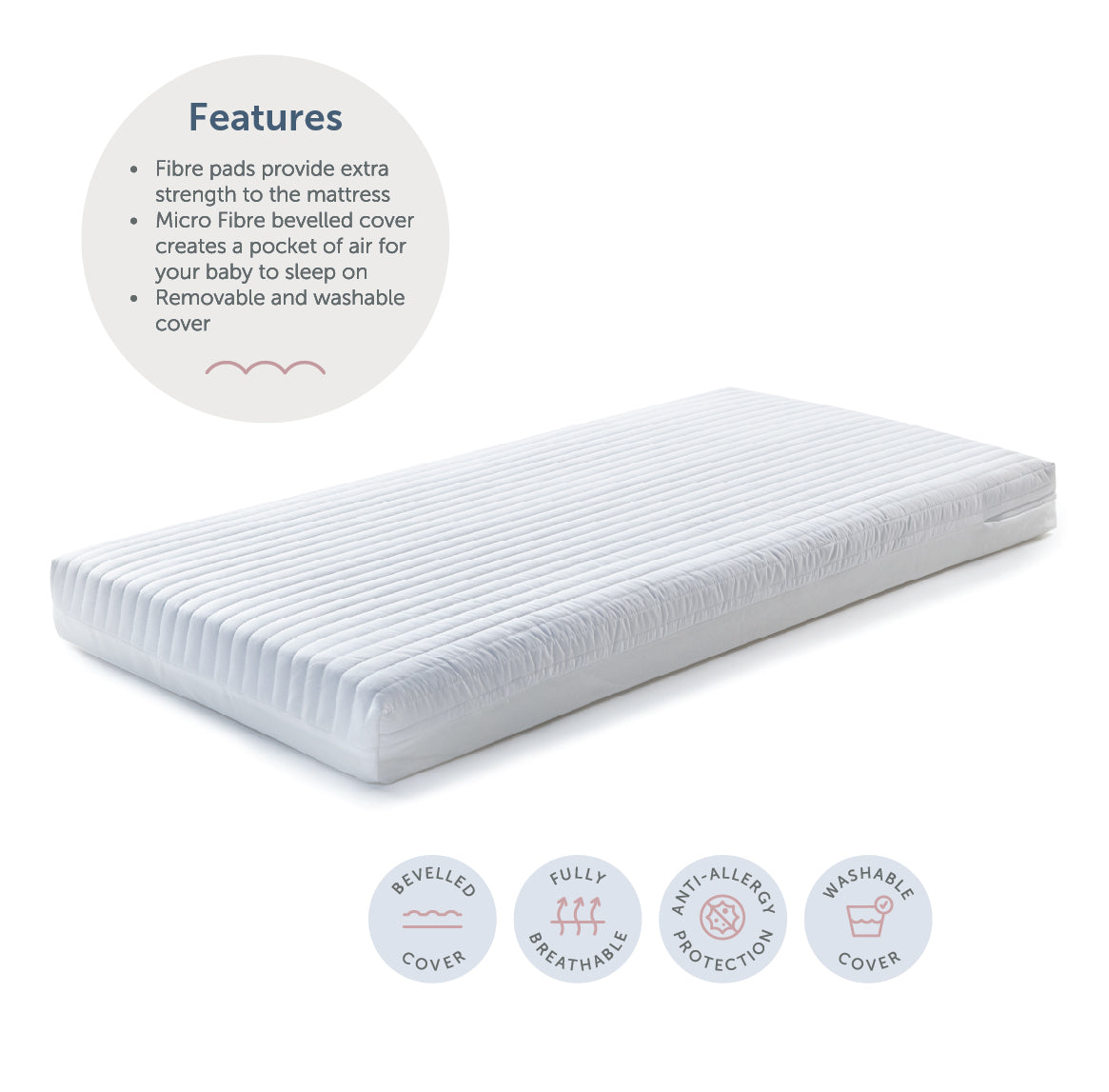 Cot Bed Mattress Micro 70 x 140 x 10cm Fibre 70 x 140 x 10cm