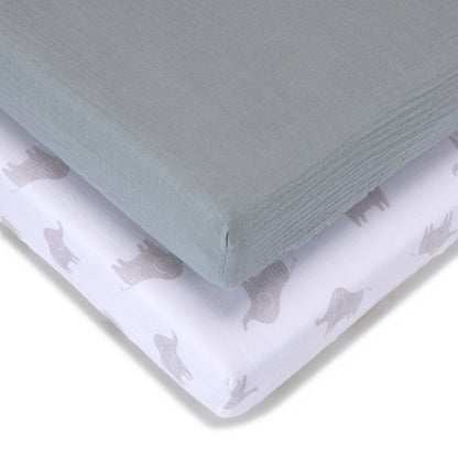 2 Pack Muslin Sheets Safari - Cot - 60 x 120cm